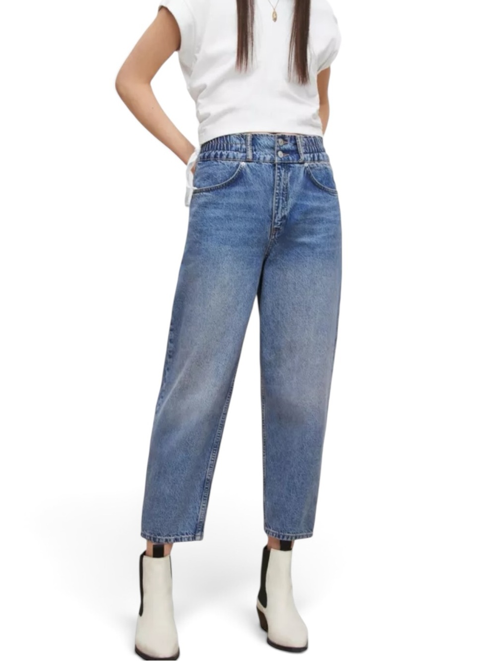 ALLSAINTS Tinted Acid Wash Indigo High rise Straight leg Paper Bag Jeans Size 6